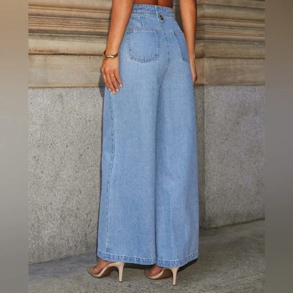 Pants Store Blue Flare Wide-Leg Jeans Size S/27 - Picture 3 of 9